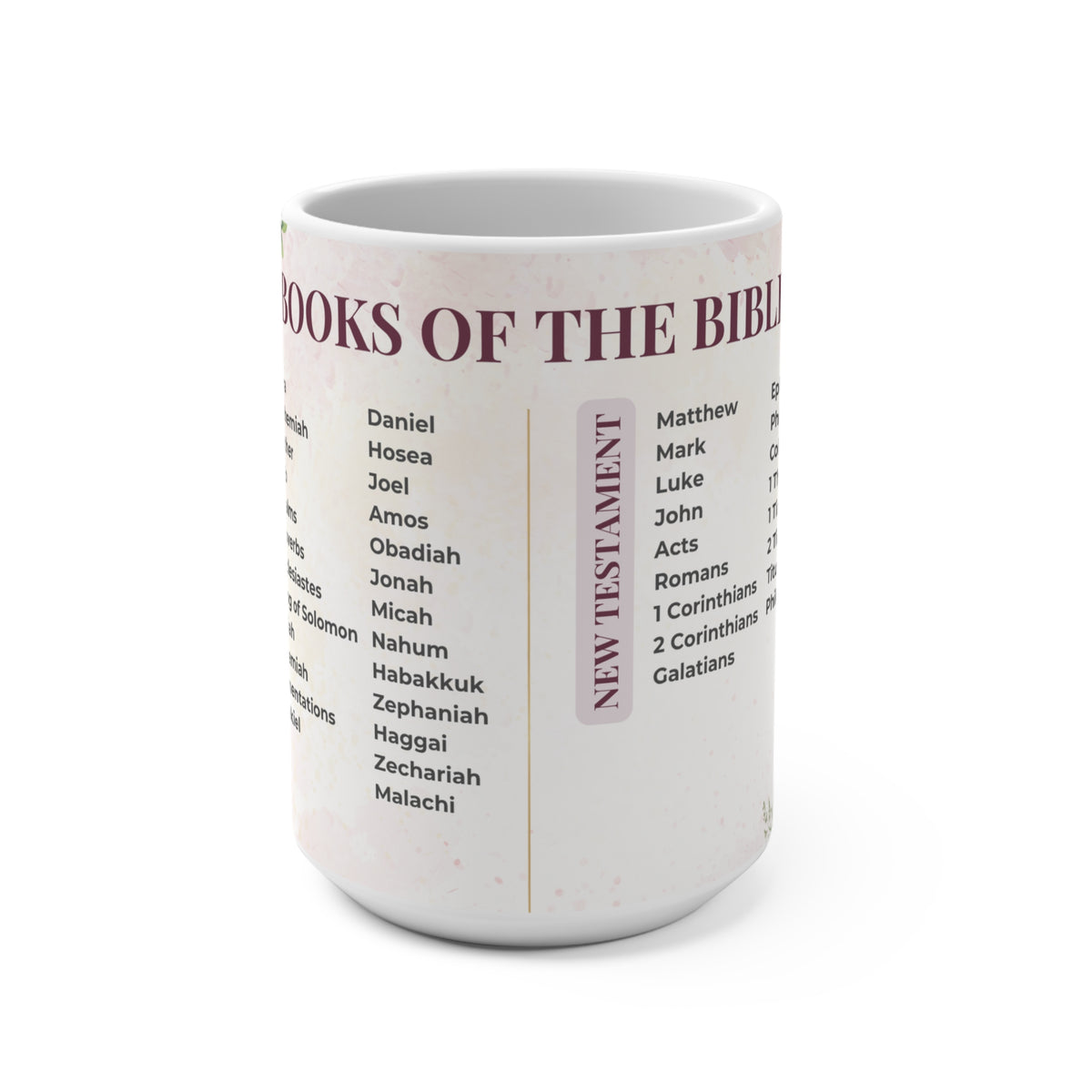 Books of the Bible Mug | Scripture List, Floral Pink Design