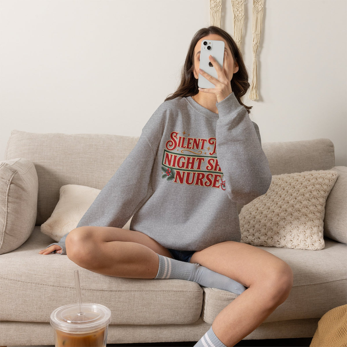 Night Shift Nurse Christmas Sweatshirt, Funny Silent Night Crewneck for RN Gift