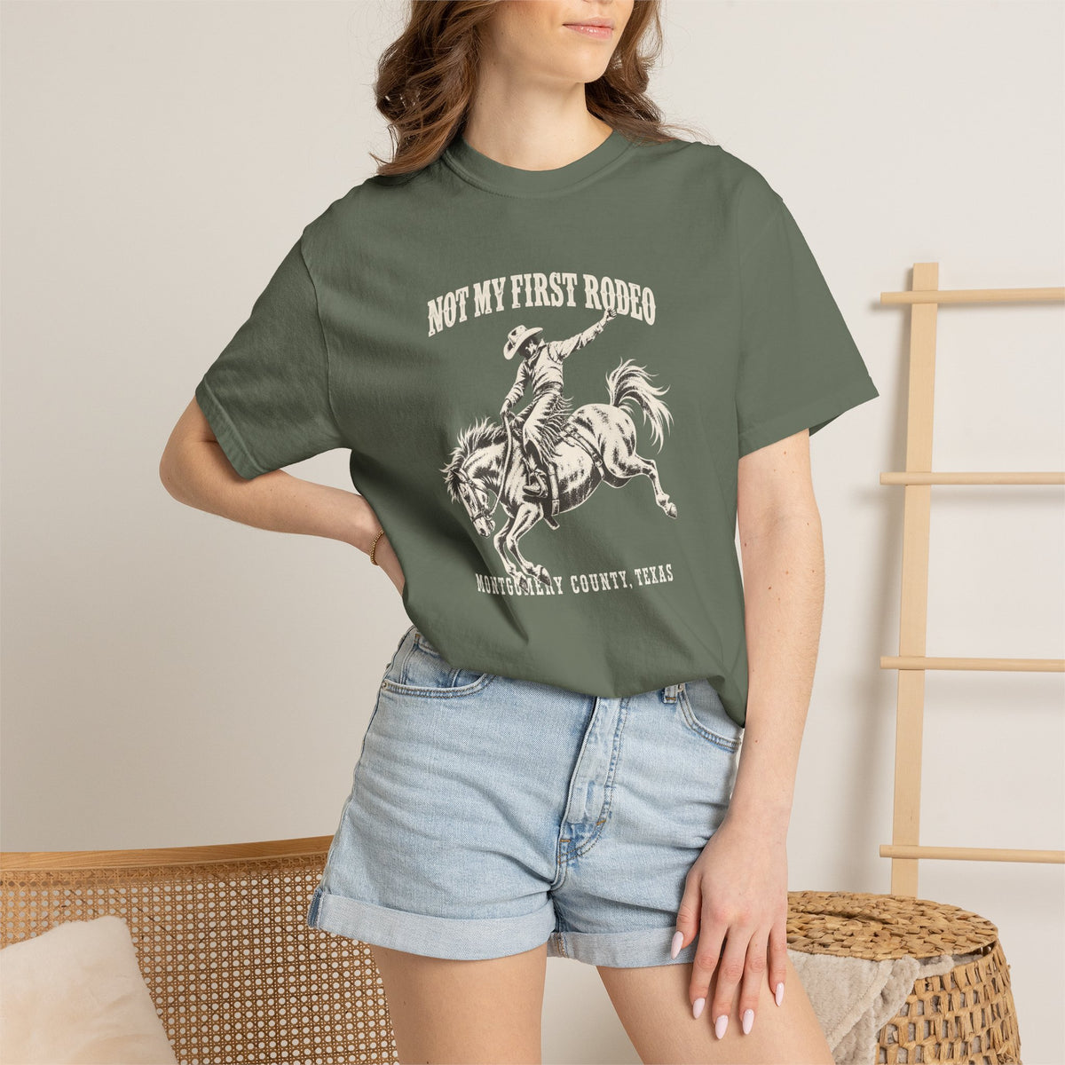 Not My First Rodeo Shirt, Vintage Cowboy T-Shirt, Bucking Bronco Graphic Tee, Western Cowgirl Shirt, Conroe Texas Gift