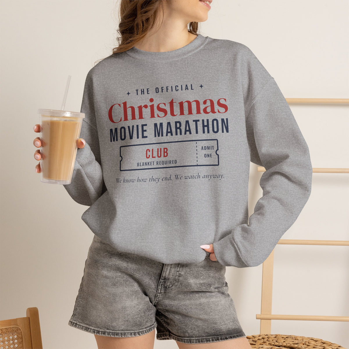 Christmas Movie Marathon Club Sweatshirt, Retro Ticket Holiday Crewneck for Movie Lovers