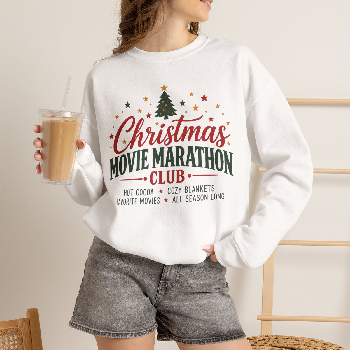 Christmas Movie Marathon Club Sweatshirt, Retro Ticket Holiday Crewneck for Movie Lovers