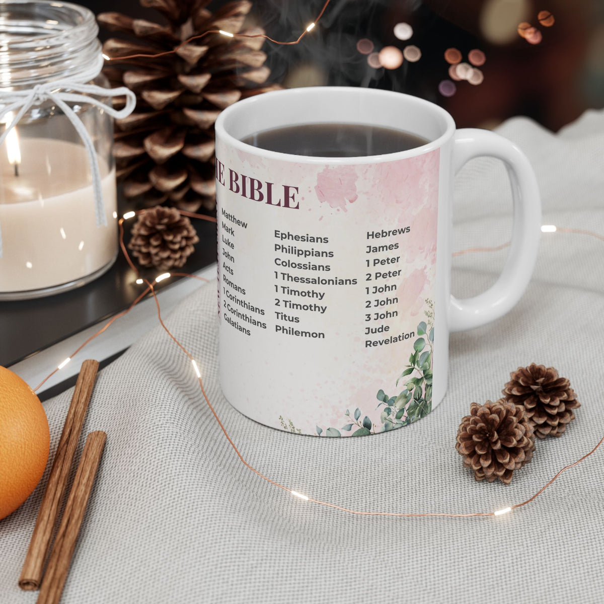 Books of the Bible Mug, Christian Coffee Cup, Floral Scripture Mug, Bible Study Gift for Women, Christian Teacher Gift, 11oz 15oz