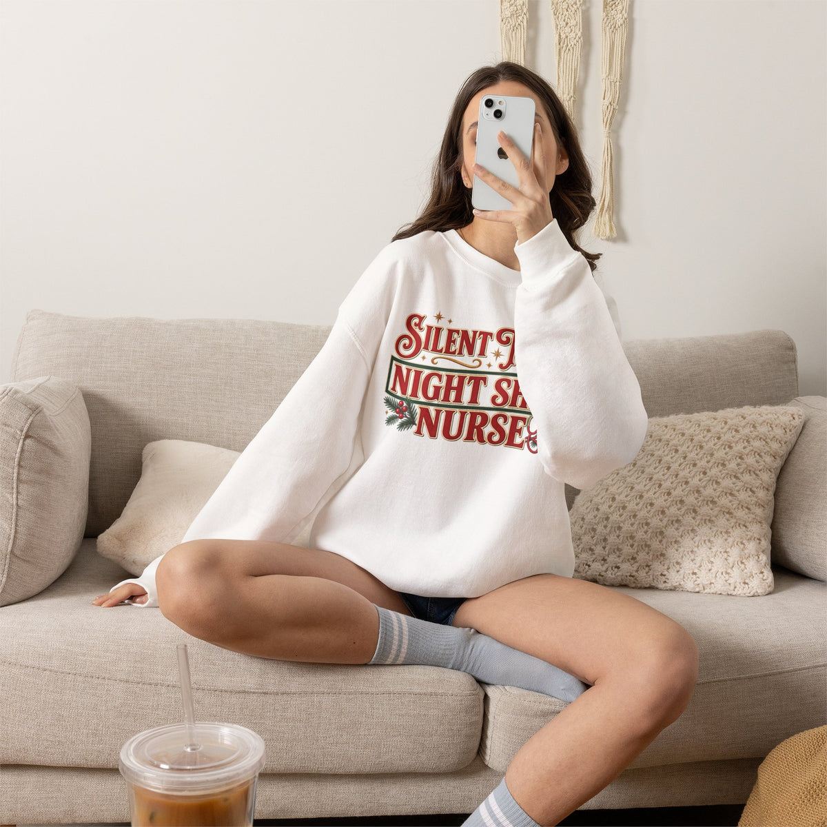 Night Shift Nurse Christmas Sweatshirt, Funny Silent Night Crewneck for RN Gift