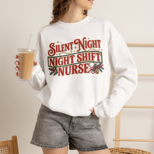 Night Shift Nurse Christmas Sweatshirt, Funny Silent Night Crewneck for RN Gift