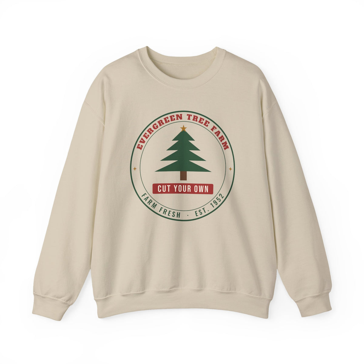 Christmas Tree Farm Sweatshirt, Vintage Evergreen Badge Holiday Crewneck