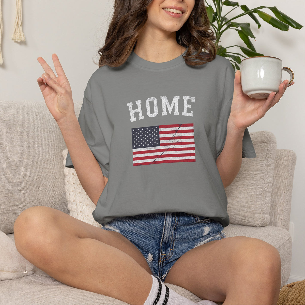HOME T-Shirt · American Flag Graphic Tee · Patriotic 4th of July Shirt · Vintage USA Pride Shirt · Freedom Graphic Tee · Country Gift