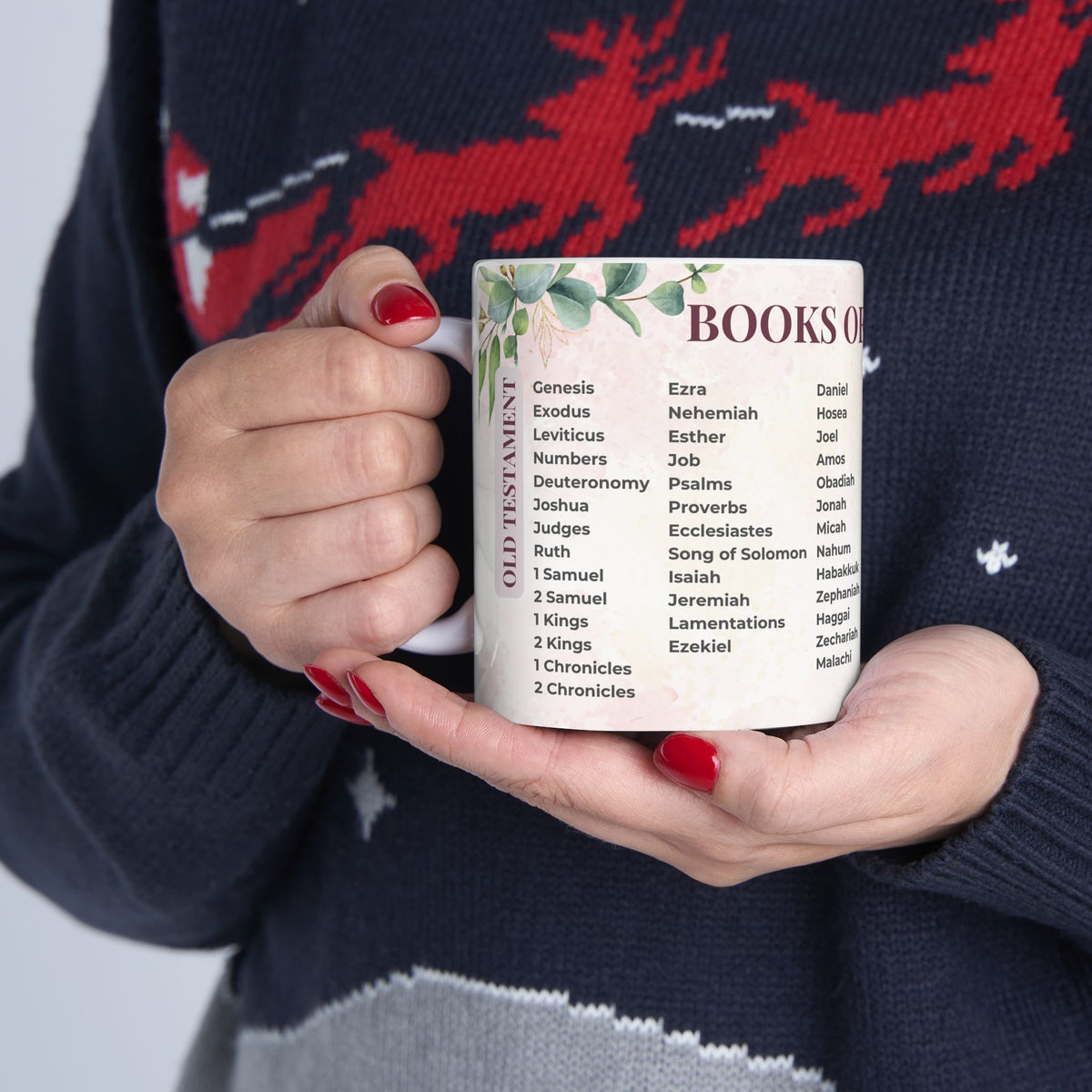 Books of the Bible Mug, Christian Coffee Cup, Floral Scripture Mug, Bible Study Gift for Women, Christian Teacher Gift, 11oz 15oz