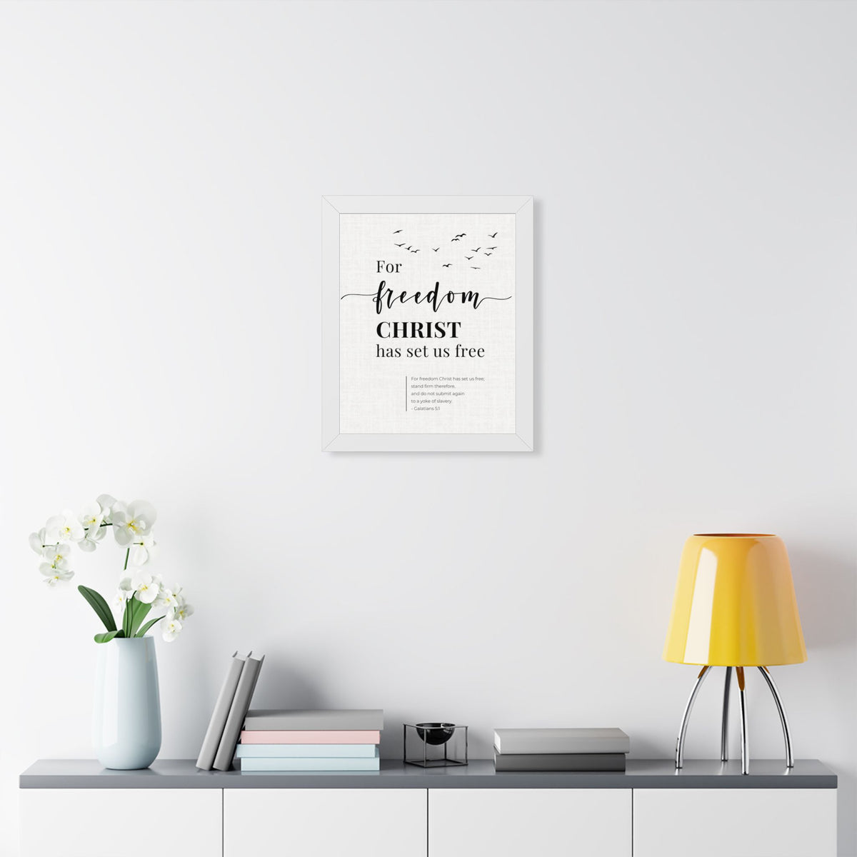 Galatians 5:1 Wall Art, For Freedom Christ Set Us Free, Framed Christian Print, Bible Verse Decor, Christian Gift