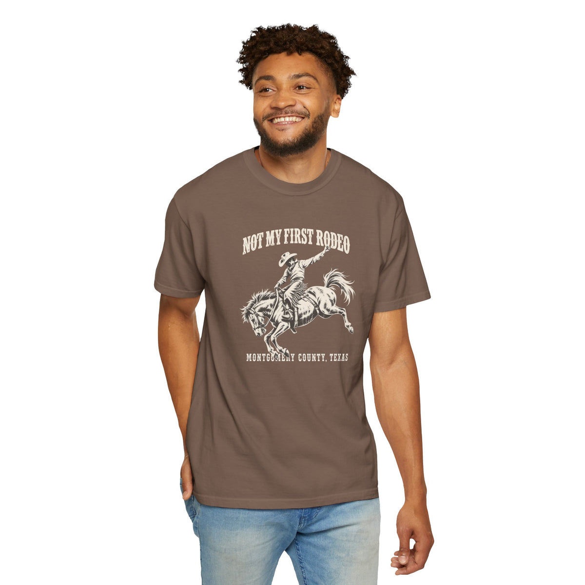 Not My First Rodeo Shirt, Vintage Cowboy T-Shirt, Bucking Bronco Graphic Tee, Western Cowgirl Shirt, Conroe Texas Gift