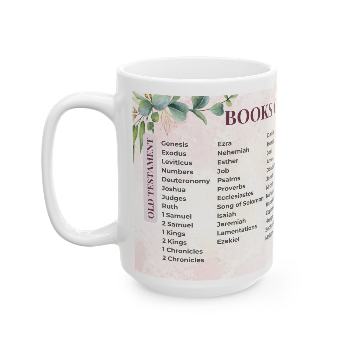 Books of the Bible Mug, Christian Coffee Cup, Floral Scripture Mug, Bible Study Gift for Women, Christian Teacher Gift, 11oz 15oz