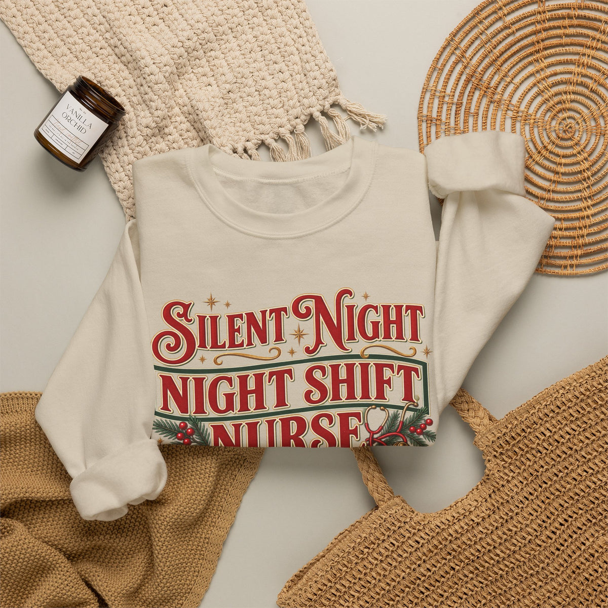 Night Shift Nurse Christmas Sweatshirt, Funny Silent Night Crewneck for RN Gift