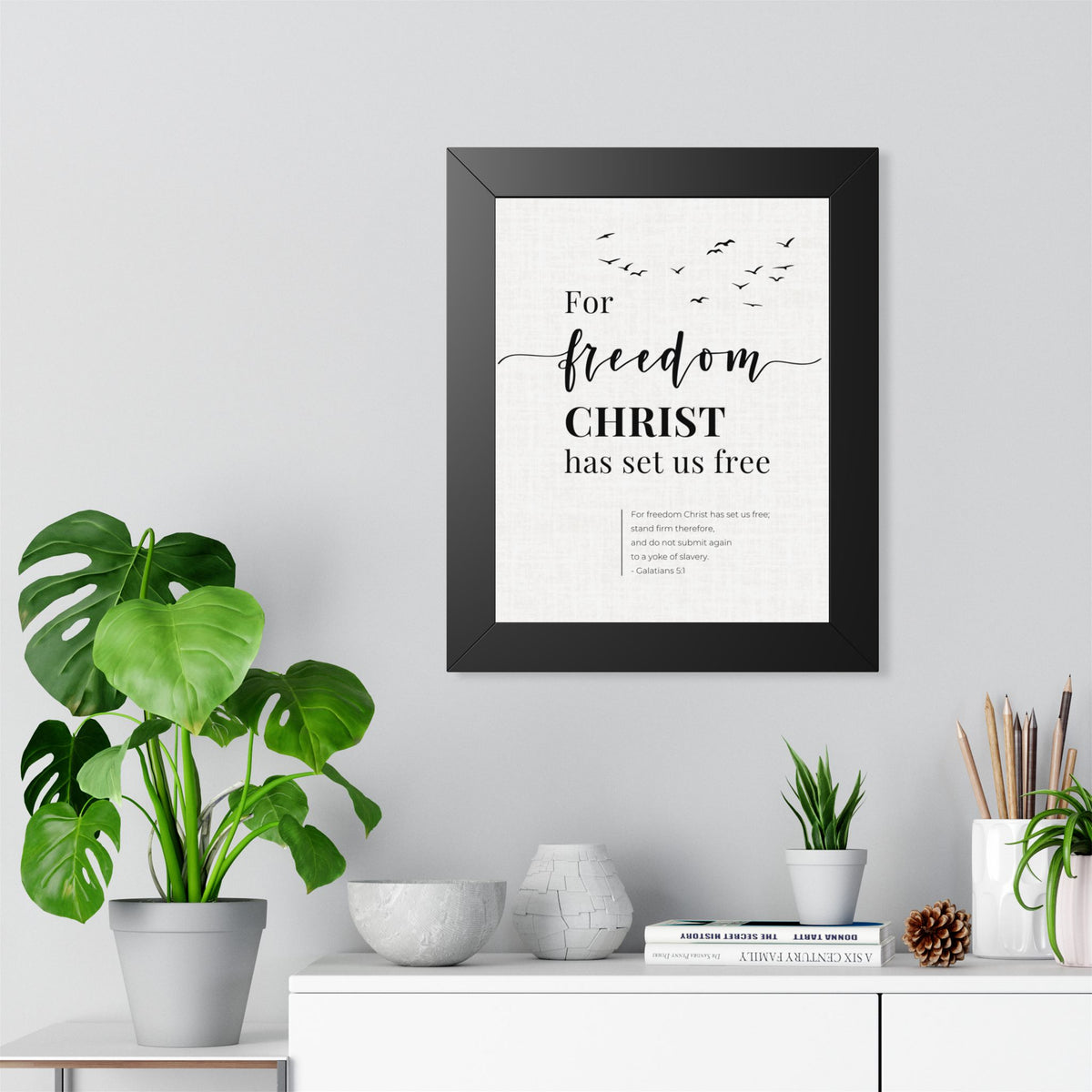 Galatians 5:1 Wall Art, For Freedom Christ Set Us Free, Framed Christian Print, Bible Verse Decor, Christian Gift