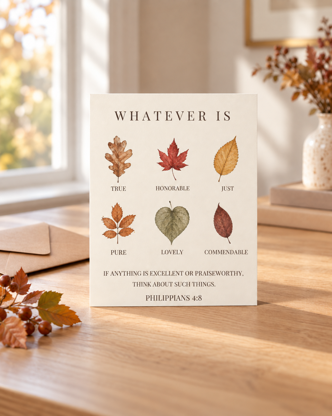 Philippians 4:8 Thanksgiving Christian Card Set