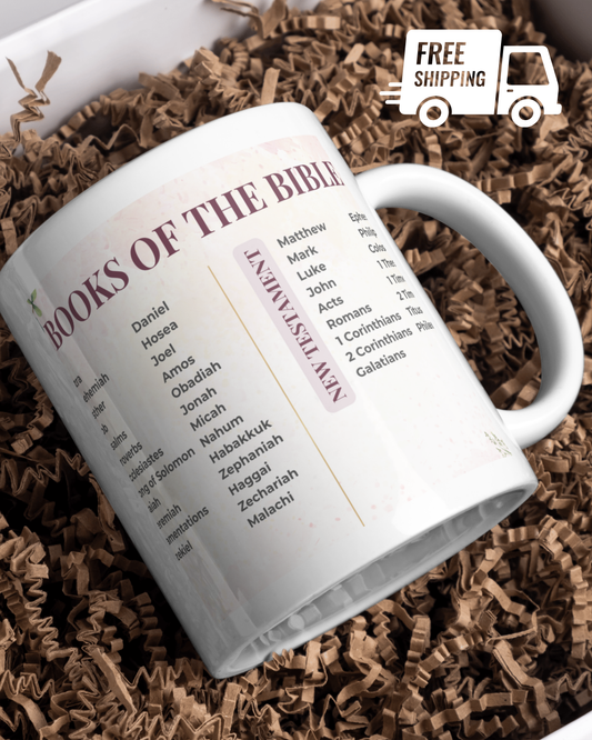 Books of the Bible Mug, Christian Coffee Cup, Floral Scripture Mug, Bible Study Gift for Women, Christian Teacher Gift, 11oz 15oz