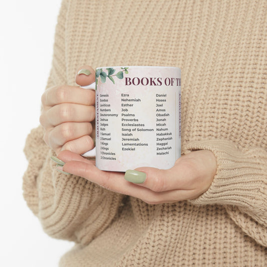 Books of the Bible Mug, Christian Coffee Cup, Floral Scripture Mug, Bible Study Gift for Women, Christian Teacher Gift, 11oz 15oz