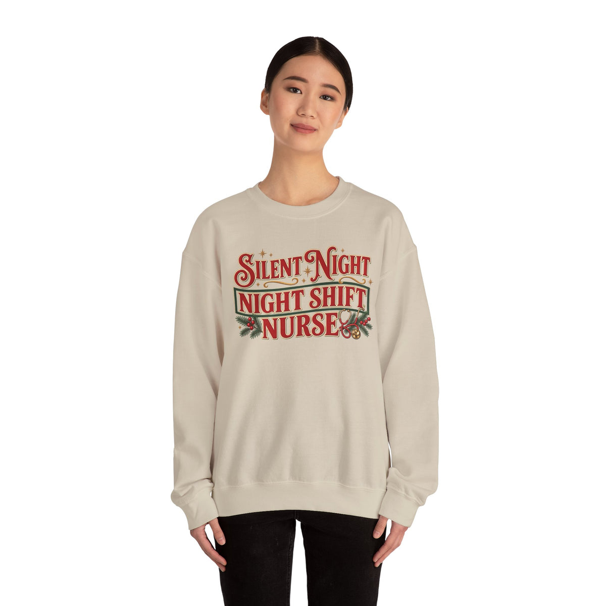 Night Shift Nurse Christmas Sweatshirt, Funny Silent Night Crewneck for RN Gift