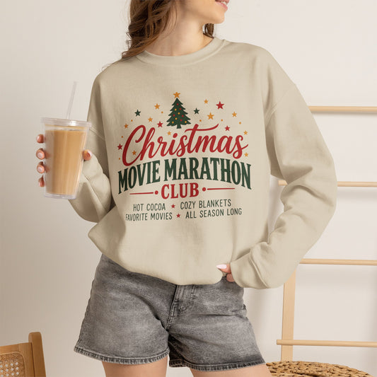 Christmas Movie Marathon Club Sweatshirt, Retro Ticket Holiday Crewneck for Movie Lovers