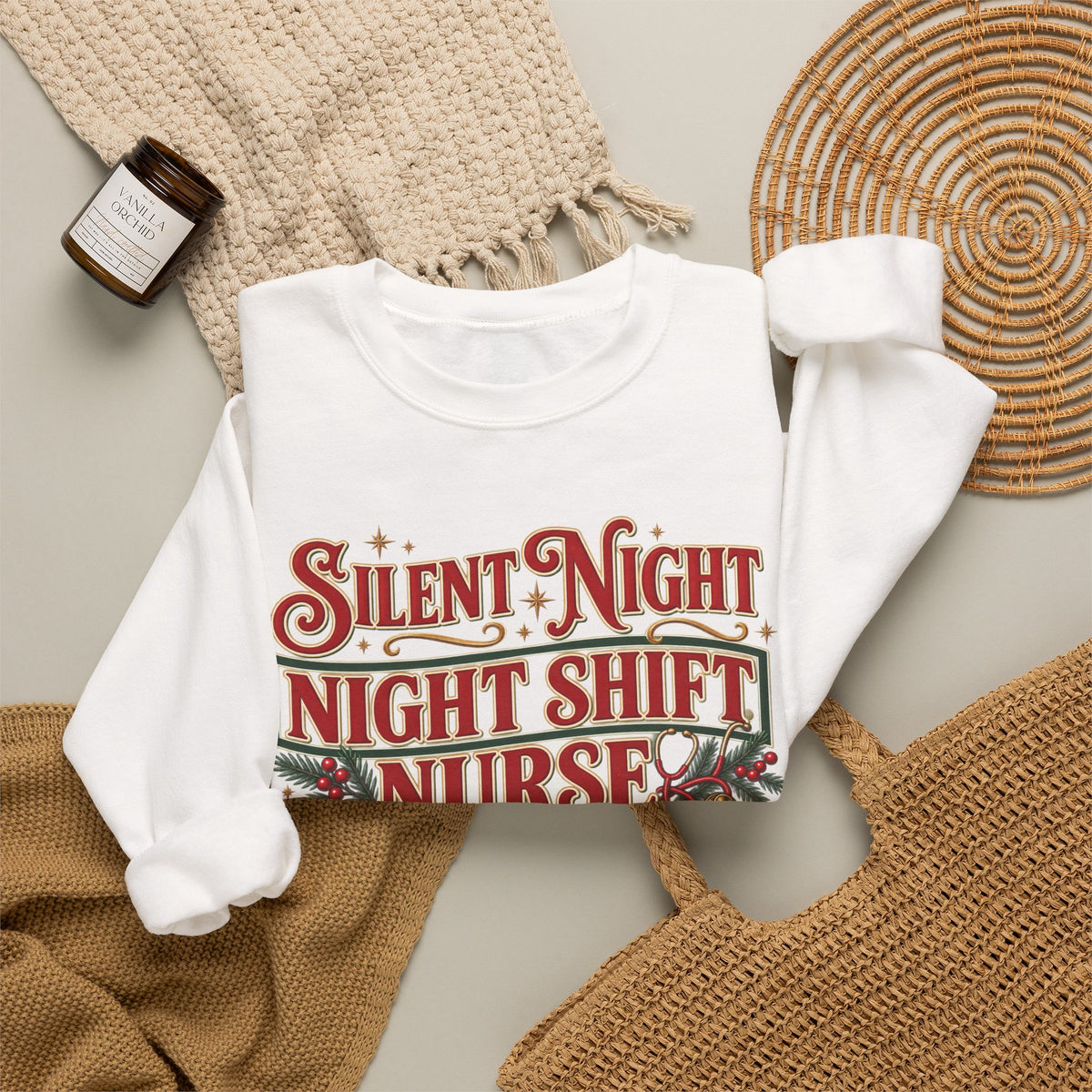 Night Shift Nurse Christmas Sweatshirt, Funny Silent Night Crewneck for RN Gift