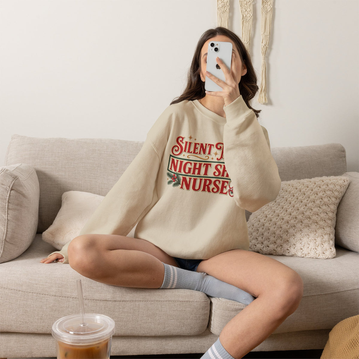 Night Shift Nurse Christmas Sweatshirt, Funny Silent Night Crewneck for RN Gift
