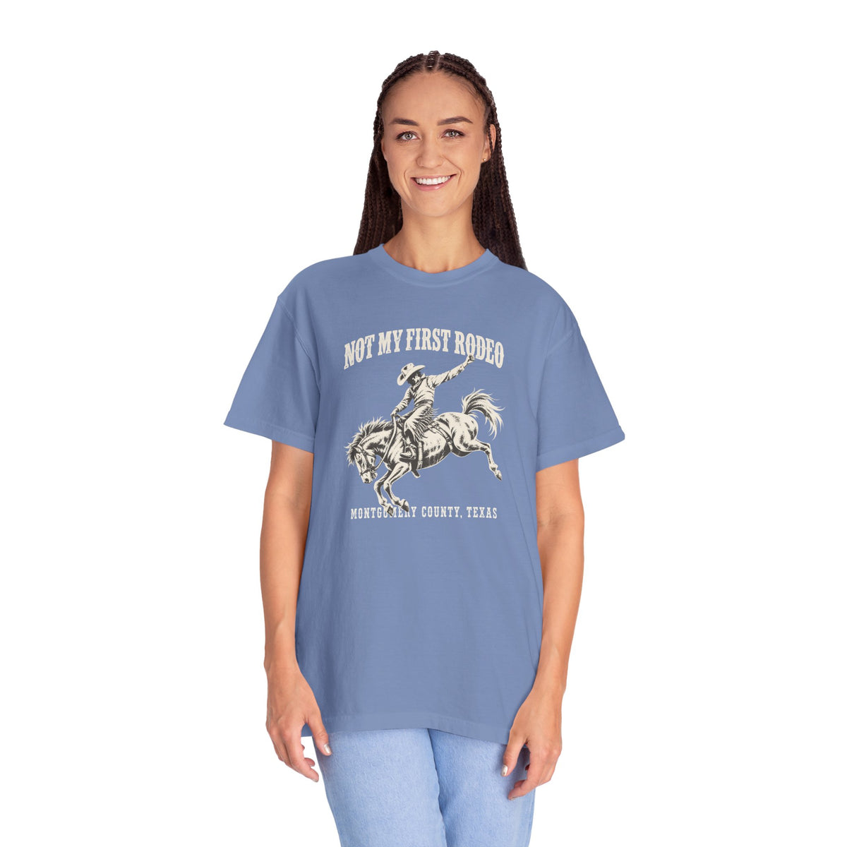 Not My First Rodeo Shirt, Vintage Cowboy T-Shirt, Bucking Bronco Graphic Tee, Western Cowgirl Shirt, Conroe Texas Gift