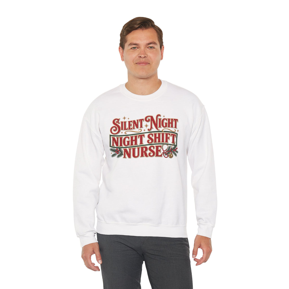 Night Shift Nurse Christmas Sweatshirt, Funny Silent Night Crewneck for RN Gift
