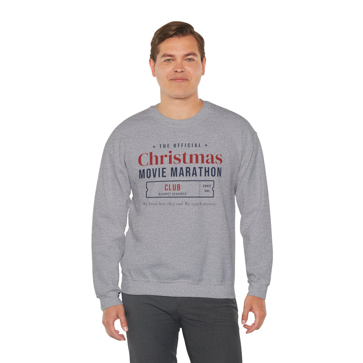 Christmas Movie Marathon Club Sweatshirt, Retro Ticket Holiday Crewneck for Movie Lovers