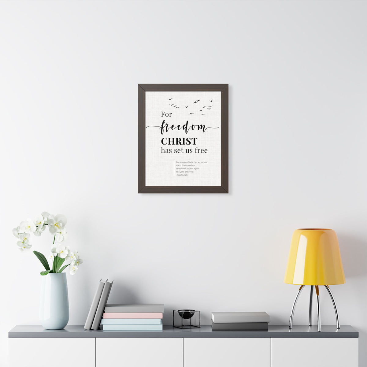 Galatians 5:1 Wall Art, For Freedom Christ Set Us Free, Framed Christian Print, Bible Verse Decor, Christian Gift