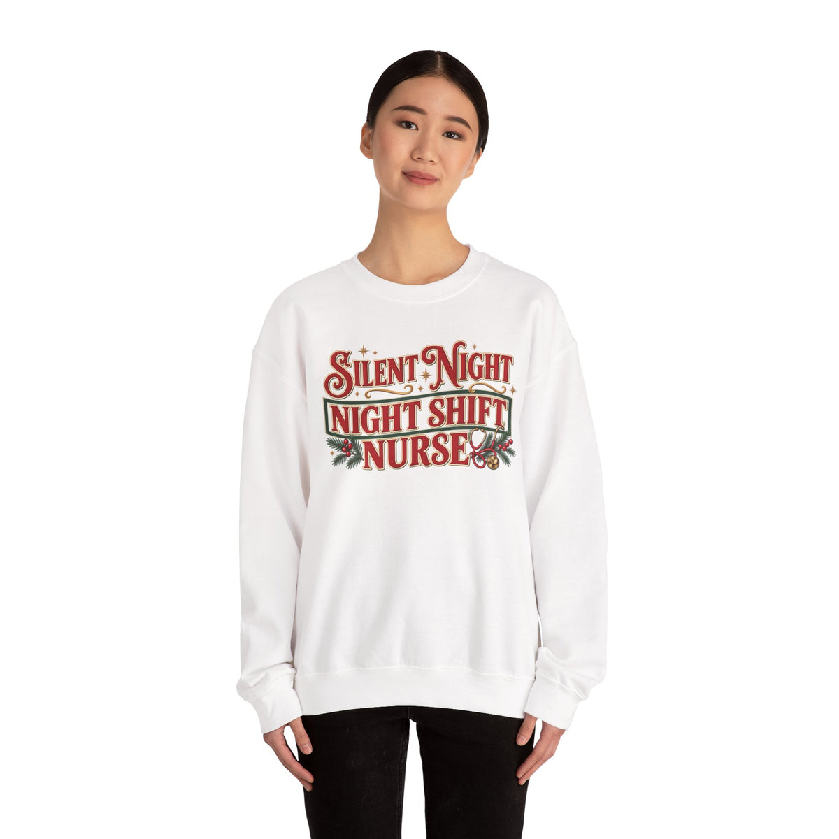 Night Shift Nurse Christmas Sweatshirt, Funny Silent Night Crewneck for RN Gift