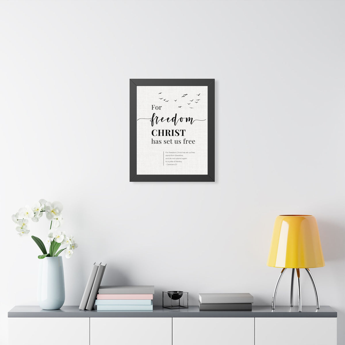 Galatians 5:1 Wall Art, For Freedom Christ Set Us Free, Framed Christian Print, Bible Verse Decor, Christian Gift
