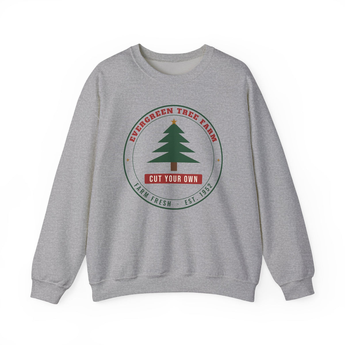 Christmas Tree Farm Sweatshirt, Vintage Evergreen Badge Holiday Crewneck