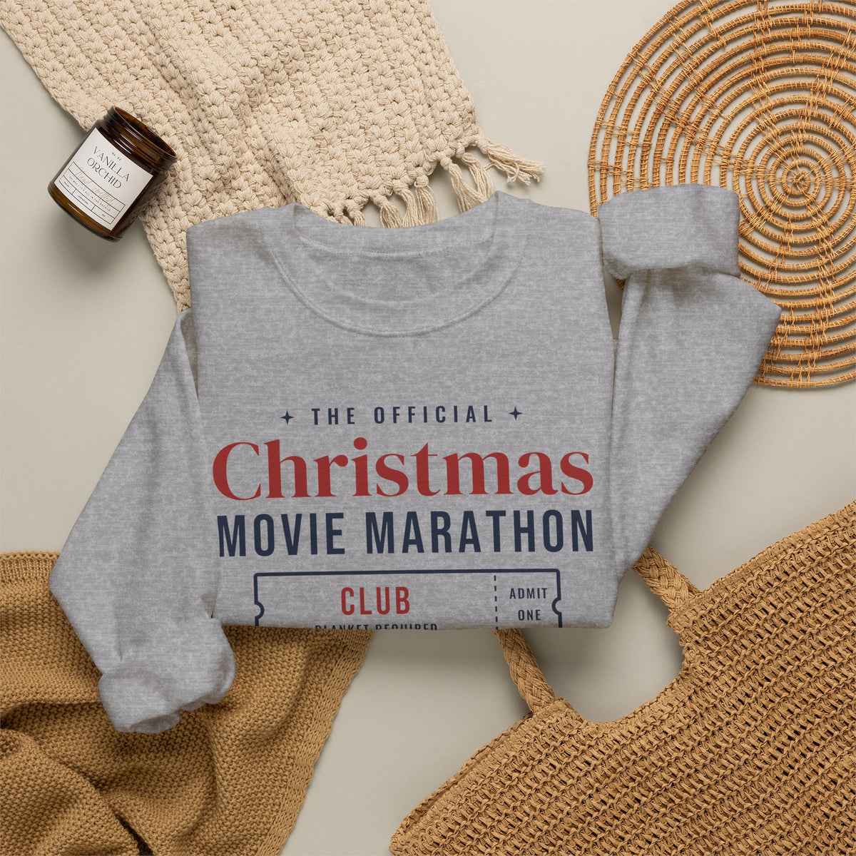 Christmas Movie Marathon Club Sweatshirt, Retro Ticket Holiday Crewneck for Movie Lovers