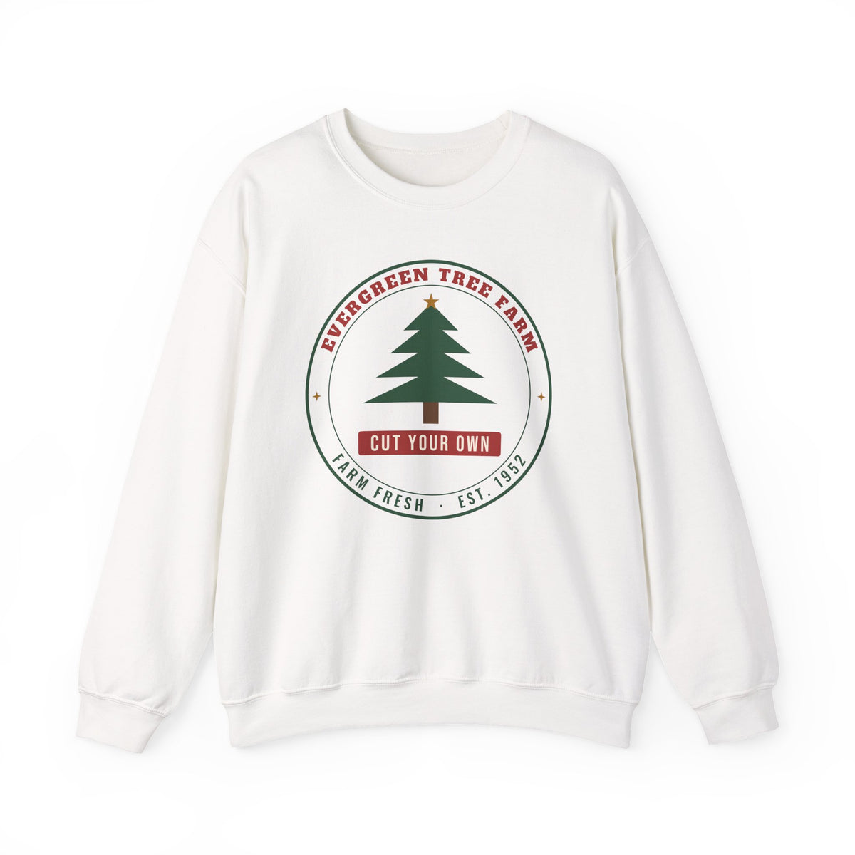 Christmas Tree Farm Sweatshirt, Vintage Evergreen Badge Holiday Crewneck