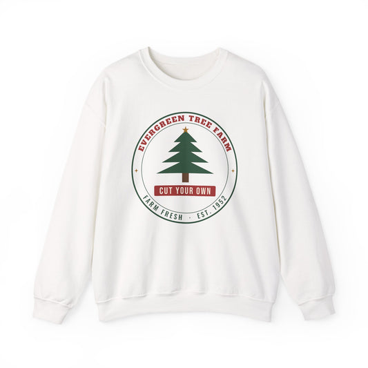 Christmas Tree Farm Sweatshirt, Vintage Evergreen Badge Holiday Crewneck