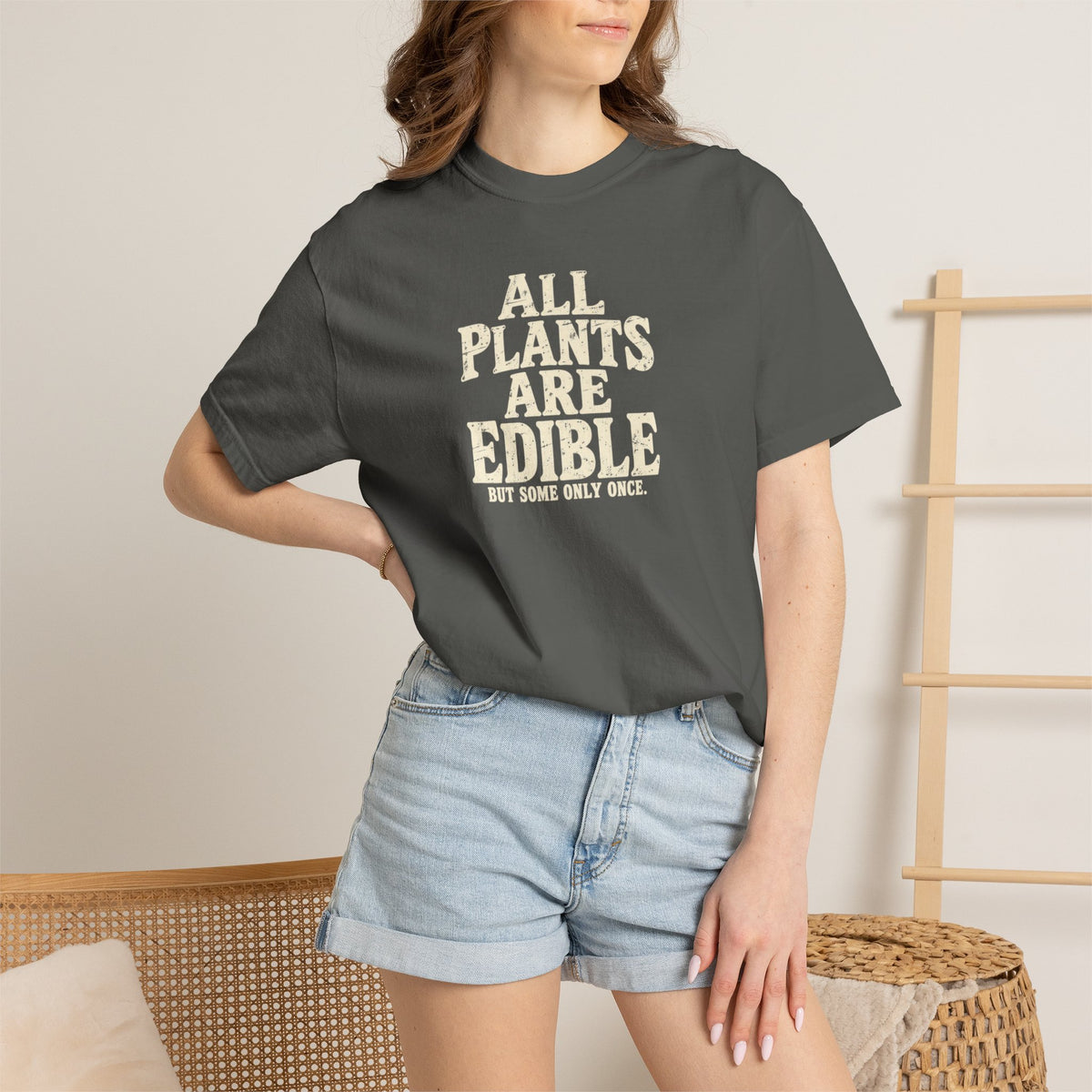 All Plants Are Edible But Some Only Once Shirt, Funny Plant Lover T-Shirt, Gardening Humor Tee, Grunge Botanical Shirt