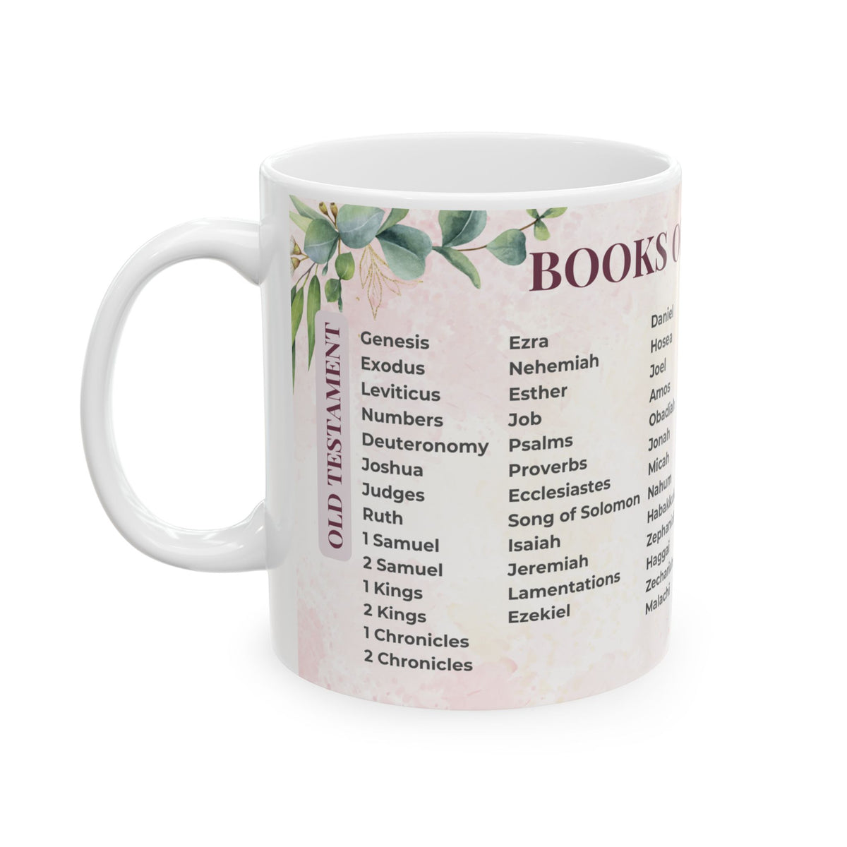Books of the Bible Mug, Christian Coffee Cup, Floral Scripture Mug, Bible Study Gift for Women, Christian Teacher Gift, 11oz 15oz