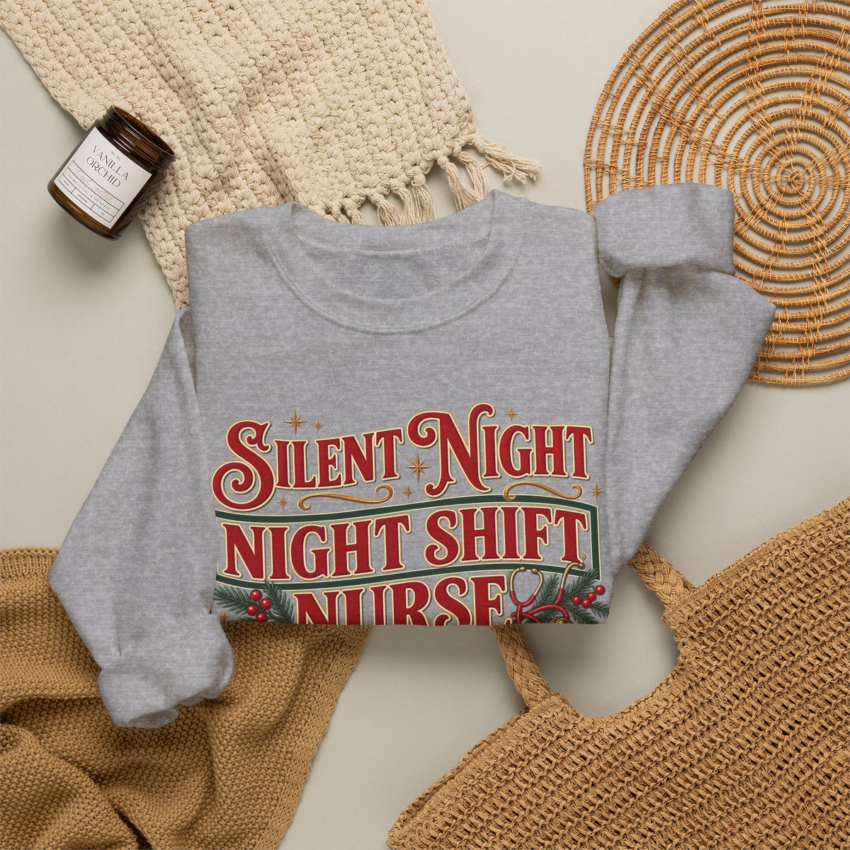 Night Shift Nurse Christmas Sweatshirt, Funny Silent Night Crewneck for RN Gift